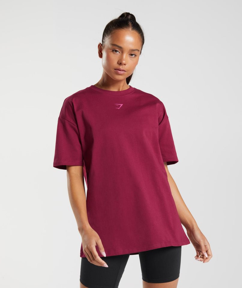 Women's Gymshark Fraction Oversized T-Shirts Fuchsia | NZ 6AXMZG